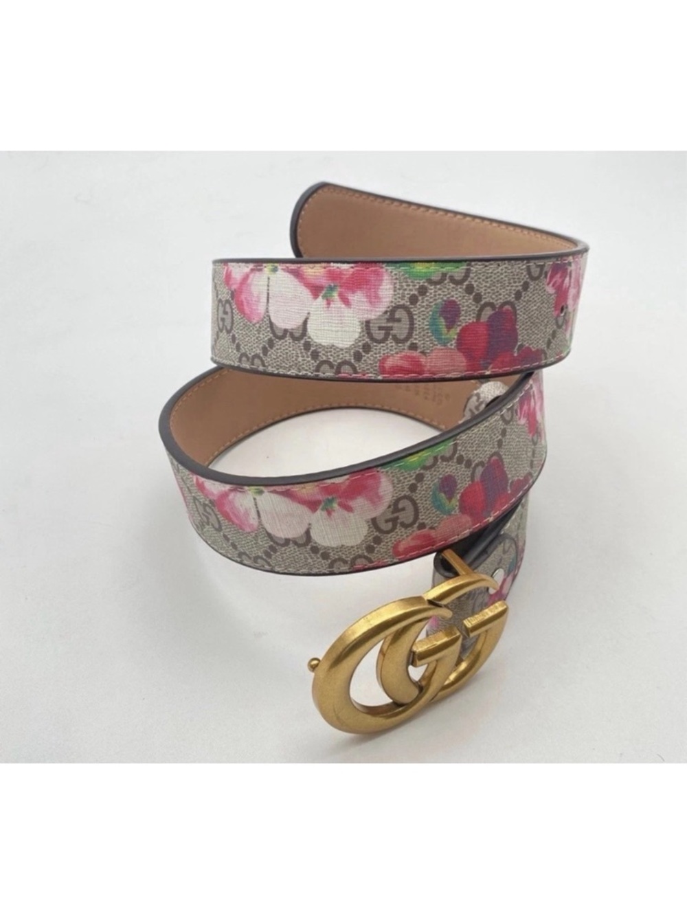 Gucci GG Floral Monogram Belt with Gold Buckle and Pink Accents - Picture 7 of 11